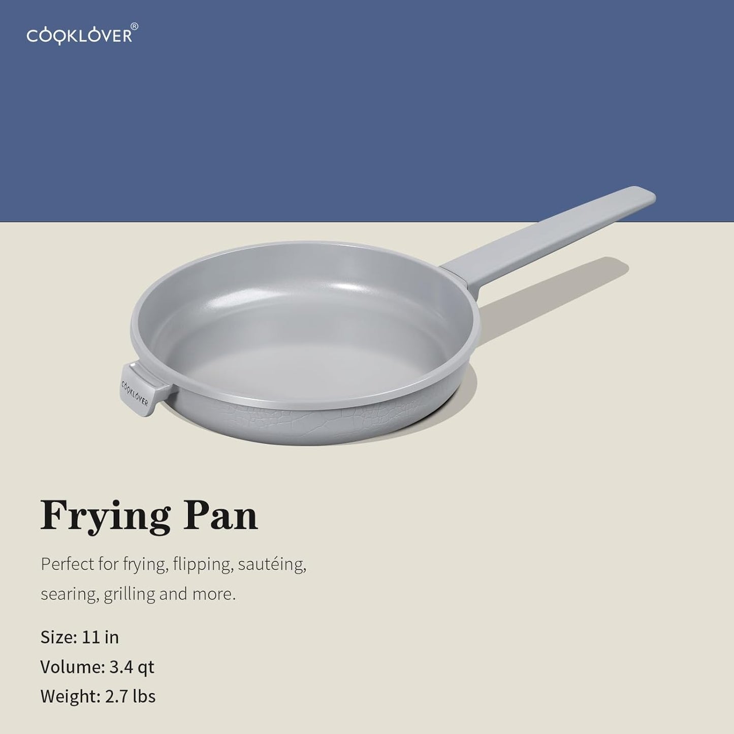 COOKLOVER Nonstick Ceramic Fry Pan, Non-Toxic, PTFE&PFOA Free, Induction Compatible Egg Skillet Frying Pan with Heat Resistant Handle, 11 Inch – Gray