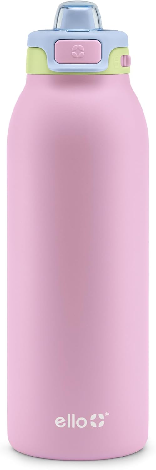 Ello Pop & Fill Stainless Steel Water Bottle with Quick Fill Technology, Double Walled Vacuum Insulated Metal, Leak Proof Locking Lid, Sip & Chug, BPA Free, Holiday Gift for Him Her, 22oz, 32oz, 40oz