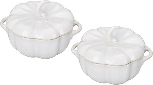 STAUB Ceramic 2-pc Petite Pumpkin Cocotte Set, 0.75-qt/24-oz, Rustic Ivory