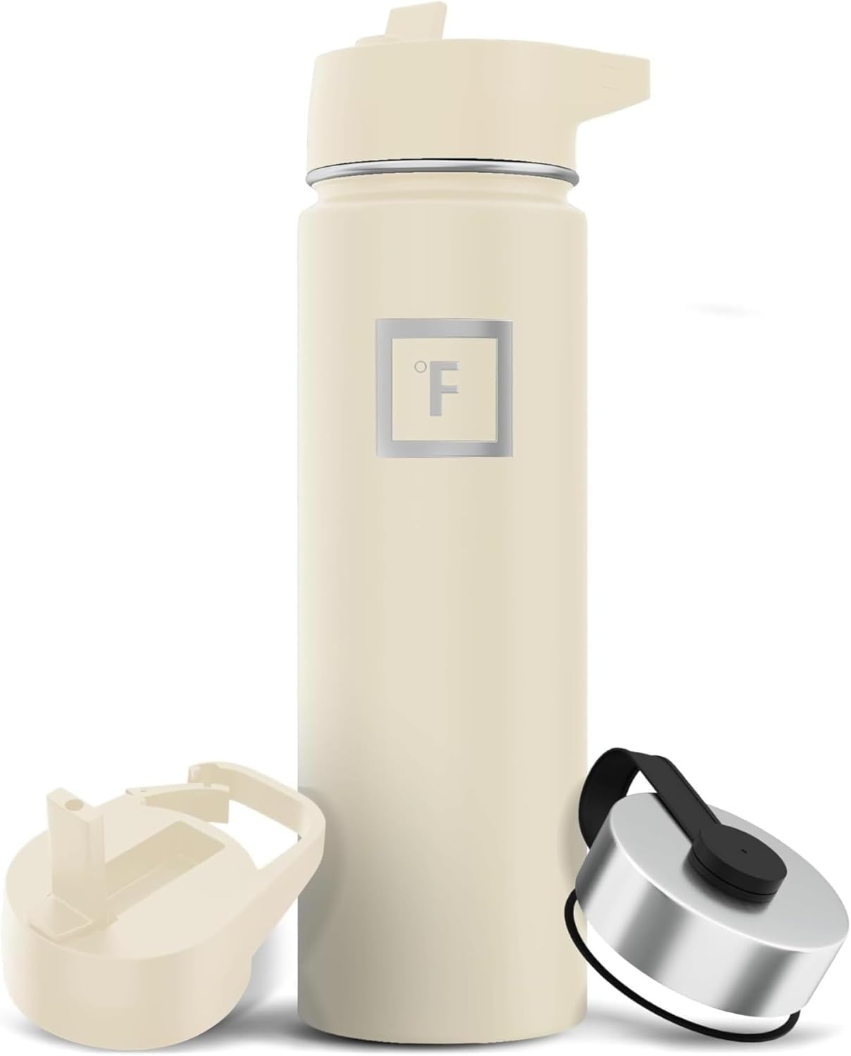 IRON °FLASK Camping & Hiking Hydration Flask with Straw, Wide Mouth Insulated Stainless Steel Sports Water Bottle - 22 oz Cashmere Cream