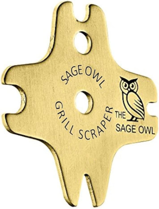 Sage Owl Bristle-Free Brass BBQ Grill Scraper – Safe Grill Cleaner for Outdoor Grills, Porcelain Grates, Smoker Accessories, Cooking Gadgets, and Barbecue Grilling Tools – Small Gifts for Dad