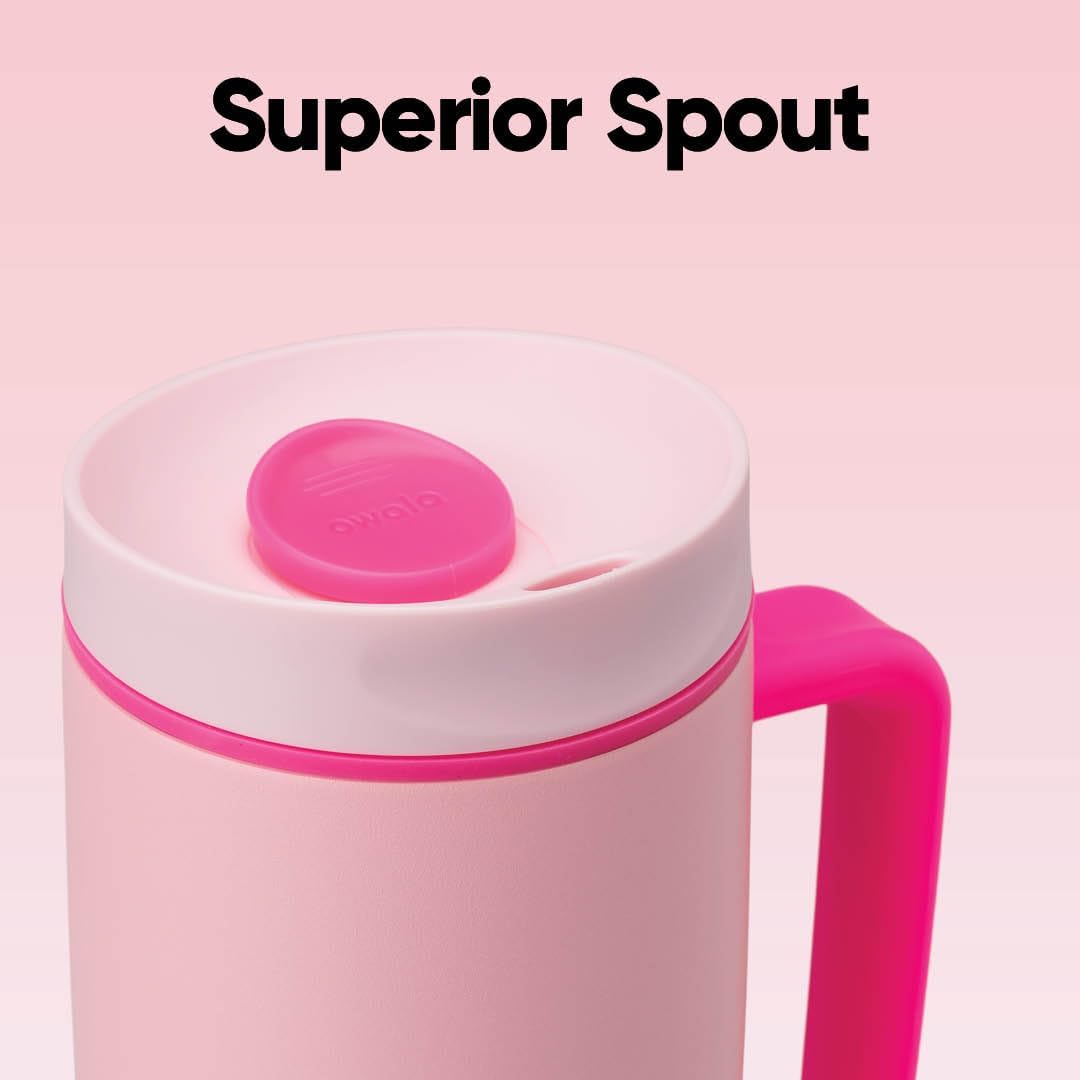 Owala SmoothSip Slider Stainless Steel Insulated Travel Mug with handle, 100% Leak Proof, For Hot and Cold Drinks, Travel Friendly with Sliding Lock Lid, 24 oz, BPA Free, Leak Proof, Pucker Up