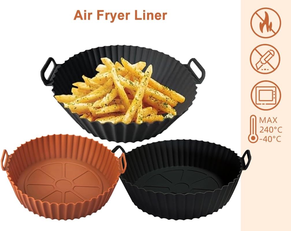 Solala 2 Pack Air Fryer Silicone Liners for 5 QT orBigger (Brown+Black)