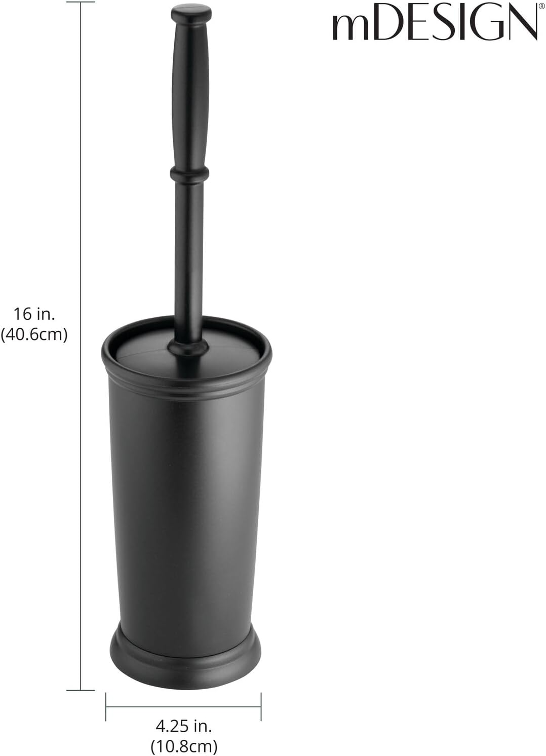 mDesign Toilet Bowl Brush and Holder - Covered Bathroom Toilet Brush - Standing Toilet Bowl Scrubber in Modern Holder - Compact, Space Saving, Deep Cleaning Brush for Toilet - Hyde Collection - Black