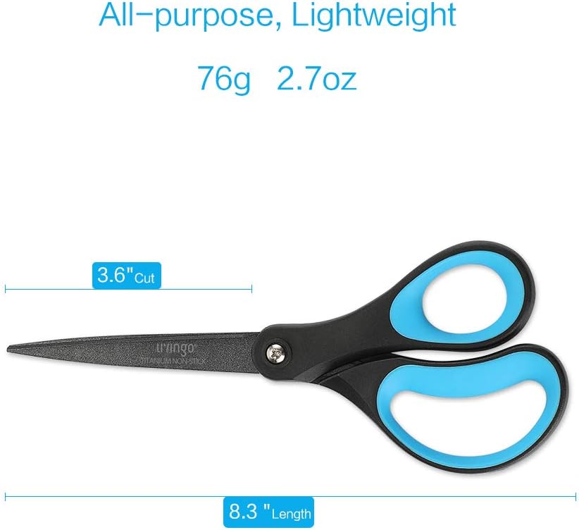 LIVINGO 2 Pack 8" Titanium Non-Stick Scissors, Professional Stainless Steel Comfort Grip, All-Purpose, Straight Office Craft Scissors for DIY(Blue/Black)