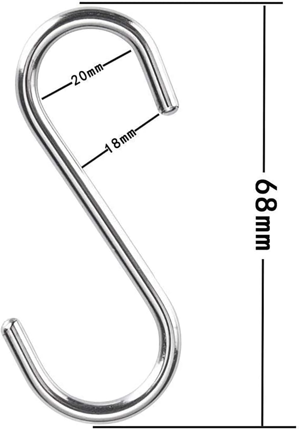 ARTOYS 20-Pack Stainless Steel S Hooks, 3 Inches, 4mm Diameter, 50lbs Load Capacity - Solid Forged, Heavy Duty Hooks for Home, Garage, RV, Outdoor, and Industrial Use