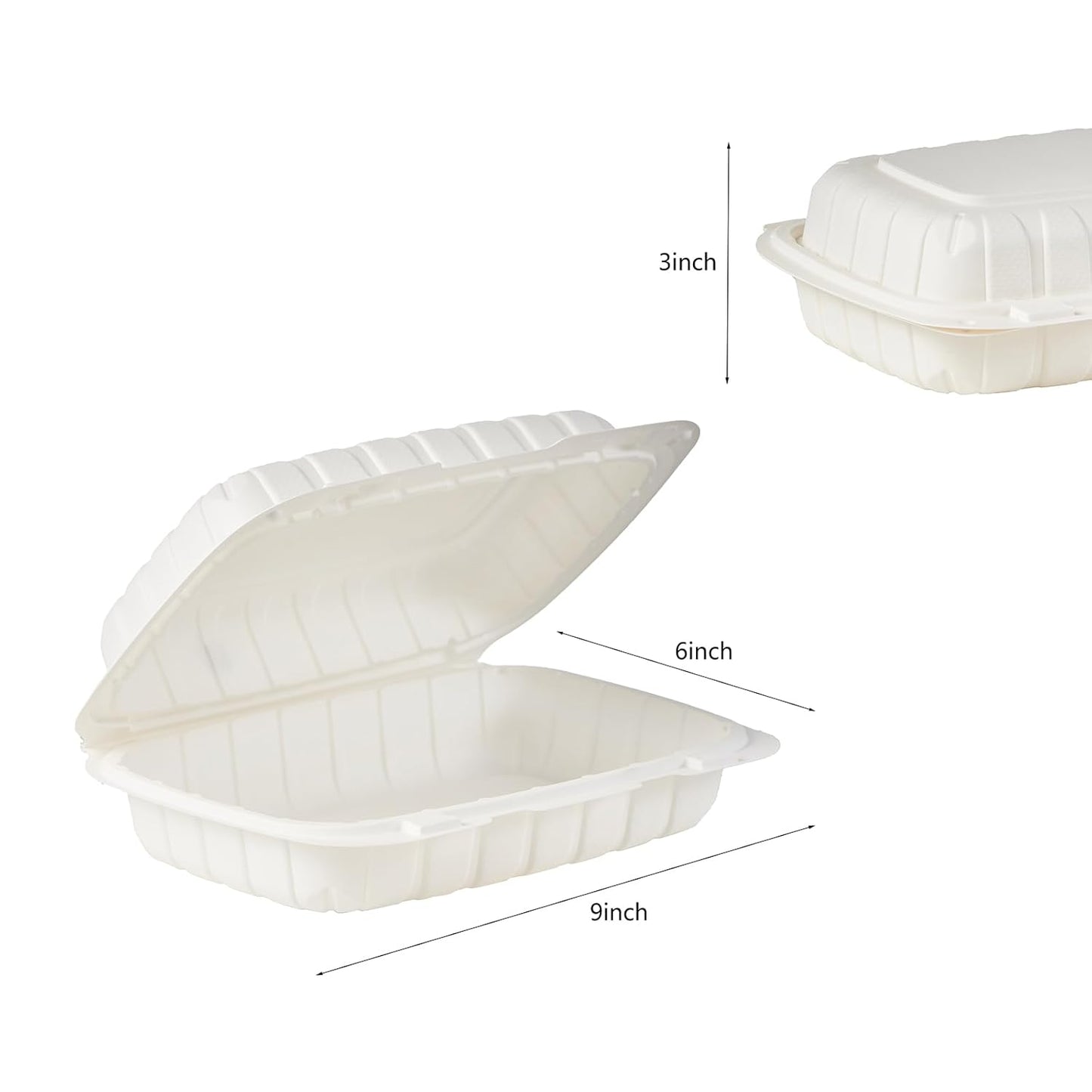 FULING 9X6 1-Compartment 50-Pack Plastic Clamshell Food To Go Box Containers Carryout For Sandwich Salad Heavy Duty Disposable Hinged With Secure Snap Lid