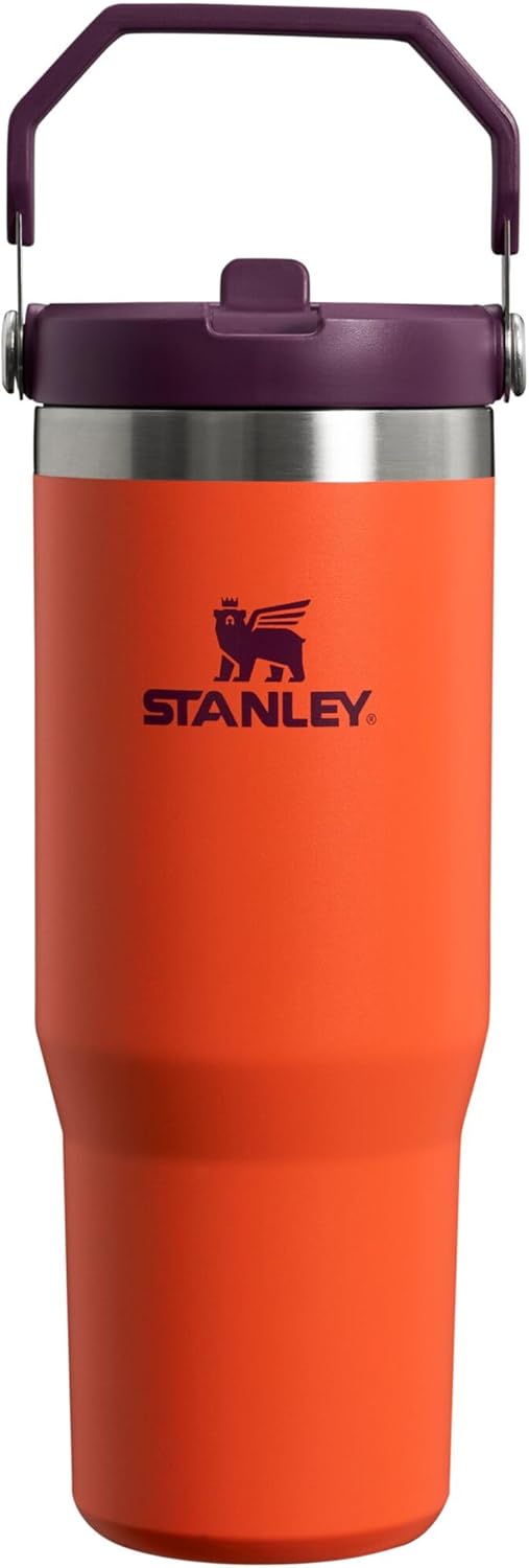 Stanley IceFlow Flip Straw Tumbler with Handle 30 oz | Twist On Lid and Flip Up Straw | Leak Resistant Water Bottle | Insulated Stainless Steel |BPA-Free | Tigerlily Plum