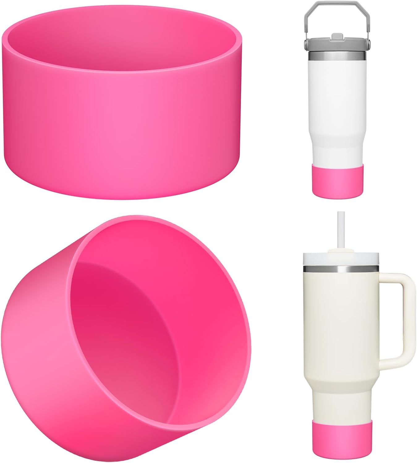 Upgrade 2PCS Protective Silicone Boot Bumper for Stanley Quencher Adventure 40oz 30oz IceFlow 20oz 30oz Tumbler, Water Bottle Bottom Sleeve Cover Accessories for Stanley Mug Cup(Rose)