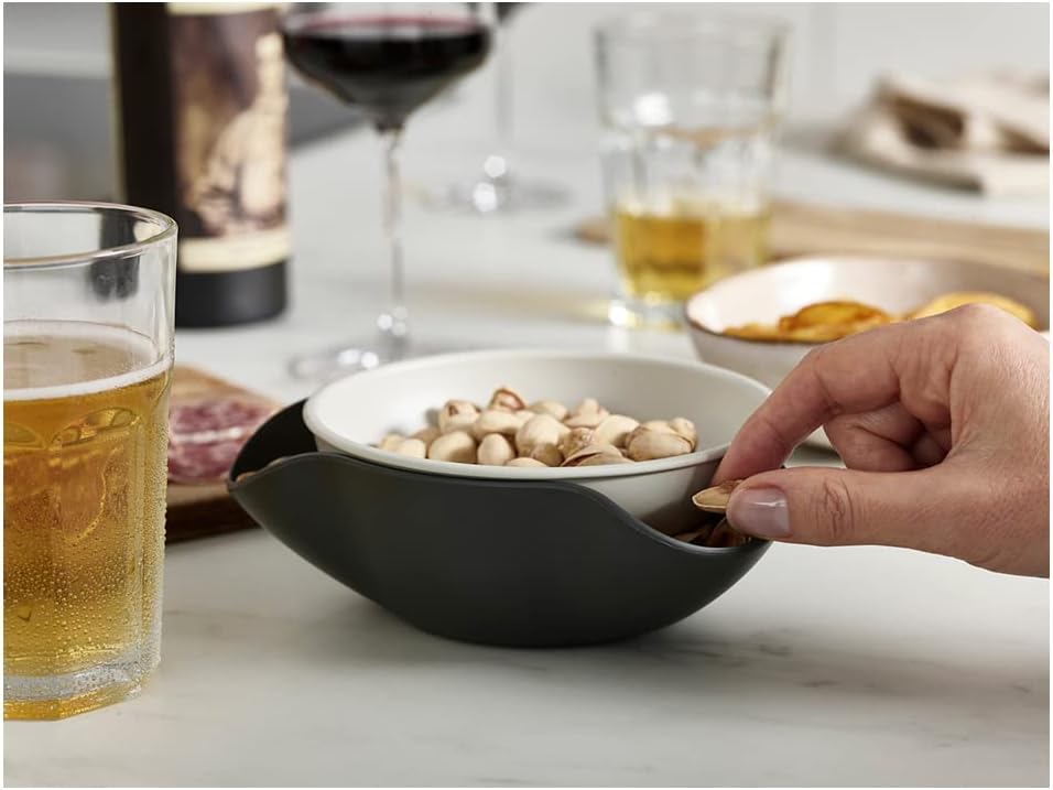 Joseph Joseph Double Dish Pistachio and Snack Serving bowl with Food Waste Compartment, BPA-Free - Grey