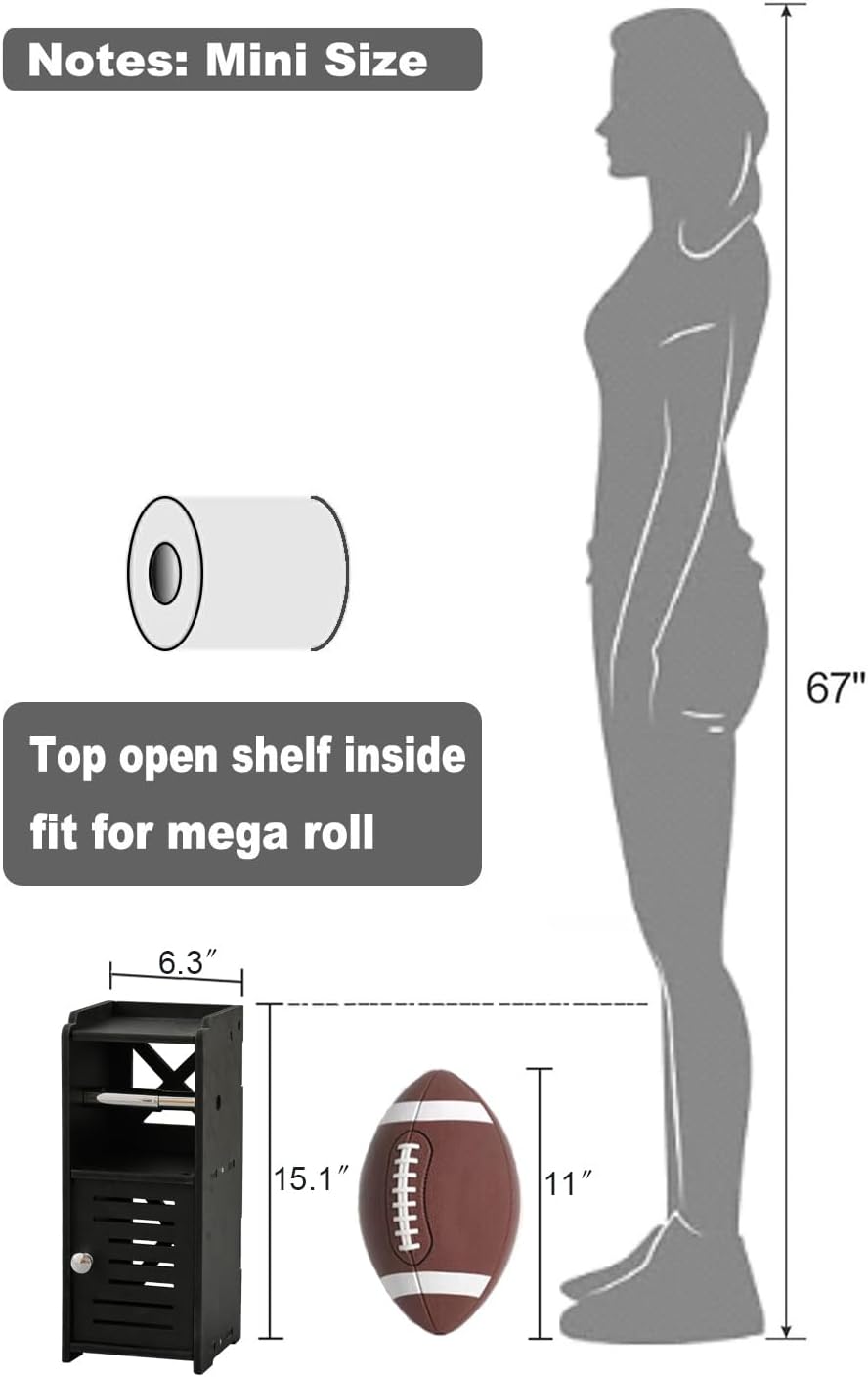 AOJEZOR Toilet Paper Holder Stand: PVC Freestanding Bathroom Cabinet Storage for Apartment Dwellers - Slim Bathroom Storage - Black