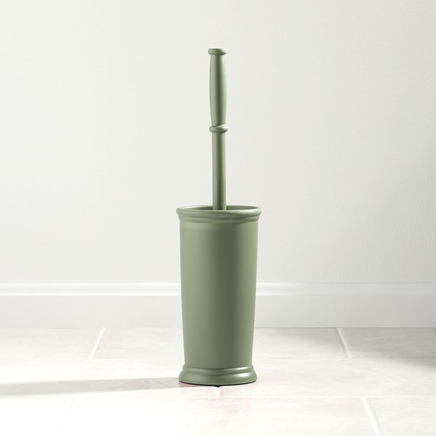 mDesign Toilet Bowl Brush and Holder - Covered Bathroom Toilet Brush - Standing Toilet Bowl Scrubber in Modern Holder - Space Saving, Deep Cleaning Brush for Toilet - Hyde Collection - Olive Green