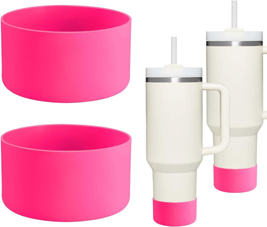 QIANHAI Silicone Boots for Stanley Cup 40oz Tumbler & IceFlow 20 30oz - Stanley Cup Accessories -Fits Hydro Flask 12-24oz Standard/Wide Mouth & YETI Rumber, Simple Modern (2 RoseHotPink)