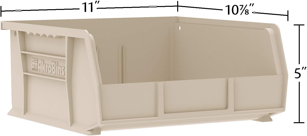 Akro-Mils 30235 AkroBins Plastic Storage Bins, Space-Saving Stackable Bins for Garage, Pantry, Craft Organization, 11" x 11" x 5", Black, 6-Pack