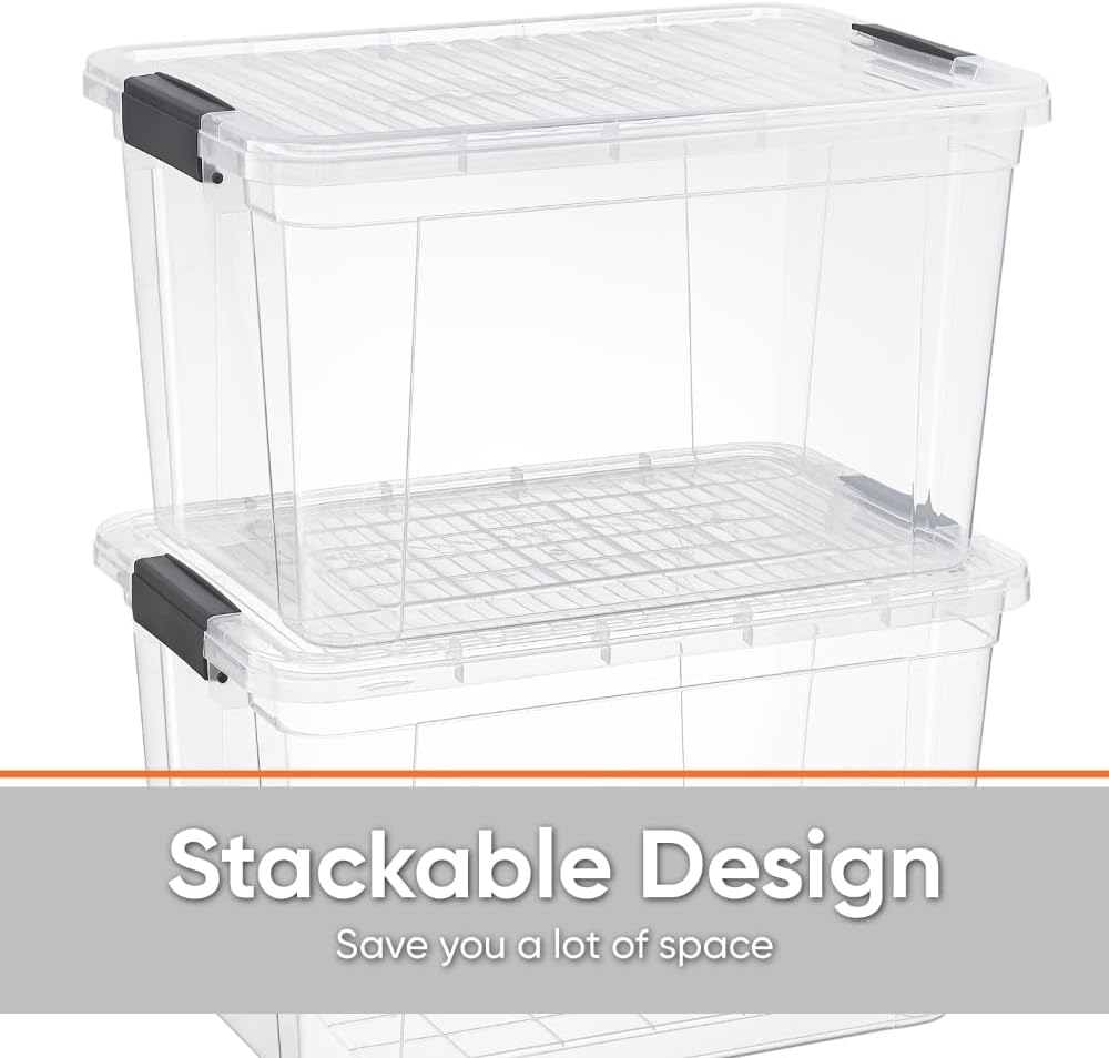 Superio Clear Storage Box with Lid, Plastic Container Bin for Organizing, Stackable Crate, BPA Free, Non Toxic, Odor Free, Organizer for Home, Office, School, and Dorm (14.7 Qt (Deep)