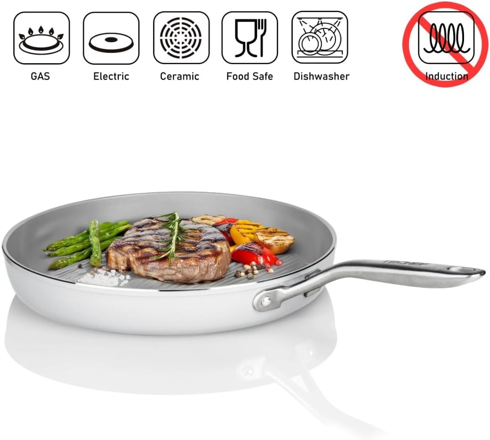 TECHEF - CeraTerra Collection, 12" Ceramic Nonstick Grill Pan (PTFE, PFAS, and PFOA Free), Made in Korea (12-in Grill Pan)