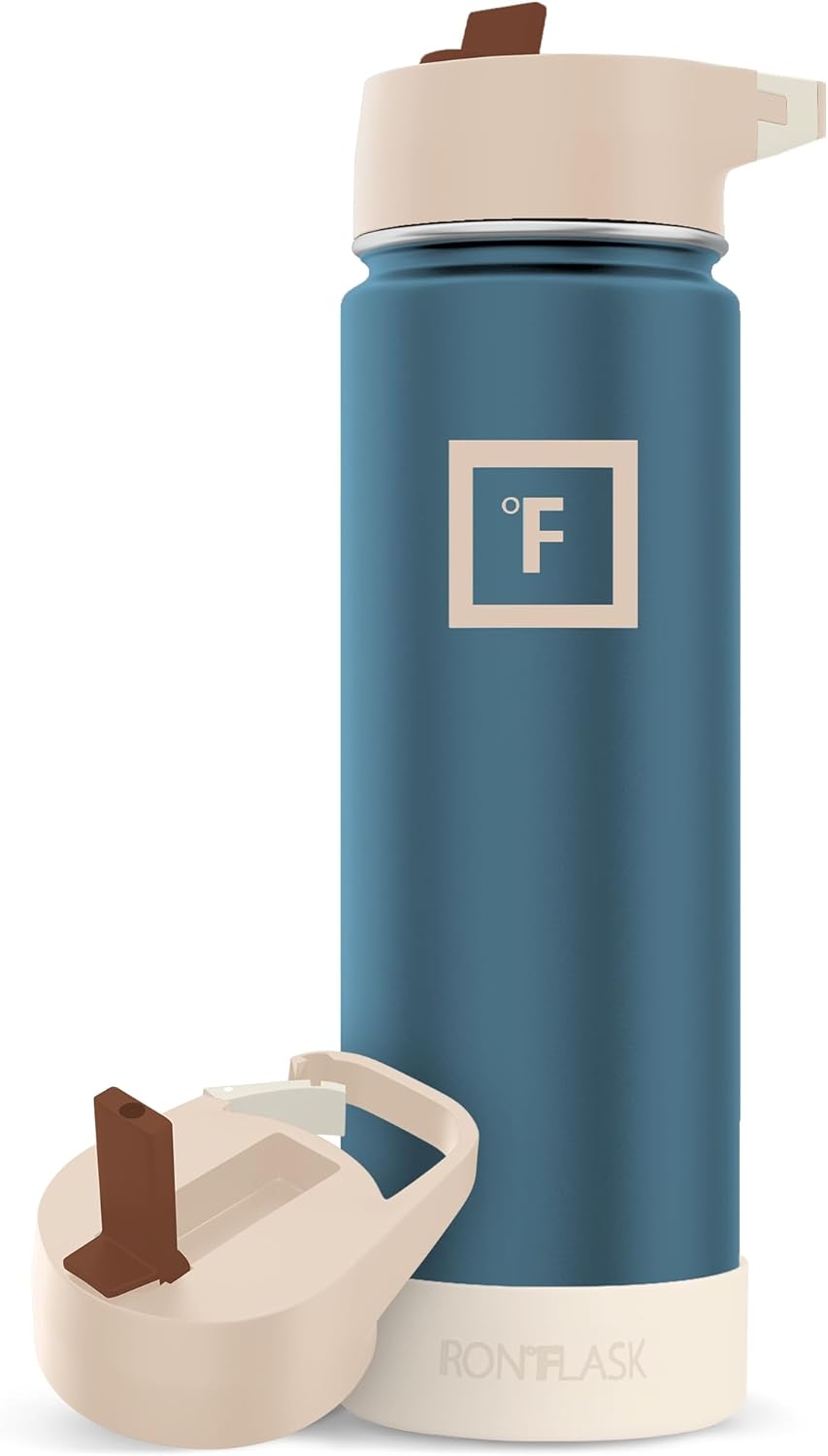 IRON °FLASK Camping & Hiking Hydration Flask with Straw, Wide Mouth Insulated Stainless Steel Sports Water Bottle - 22 oz Desert Oasis