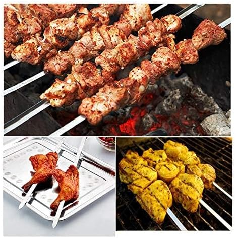 IMEEA Flat Skewers for Kabobs Stainless Steel Kebab Skewers for Grilling 16.5 Inch Barbecue Skewers with Nonslip Wooden Handle, Set of 6