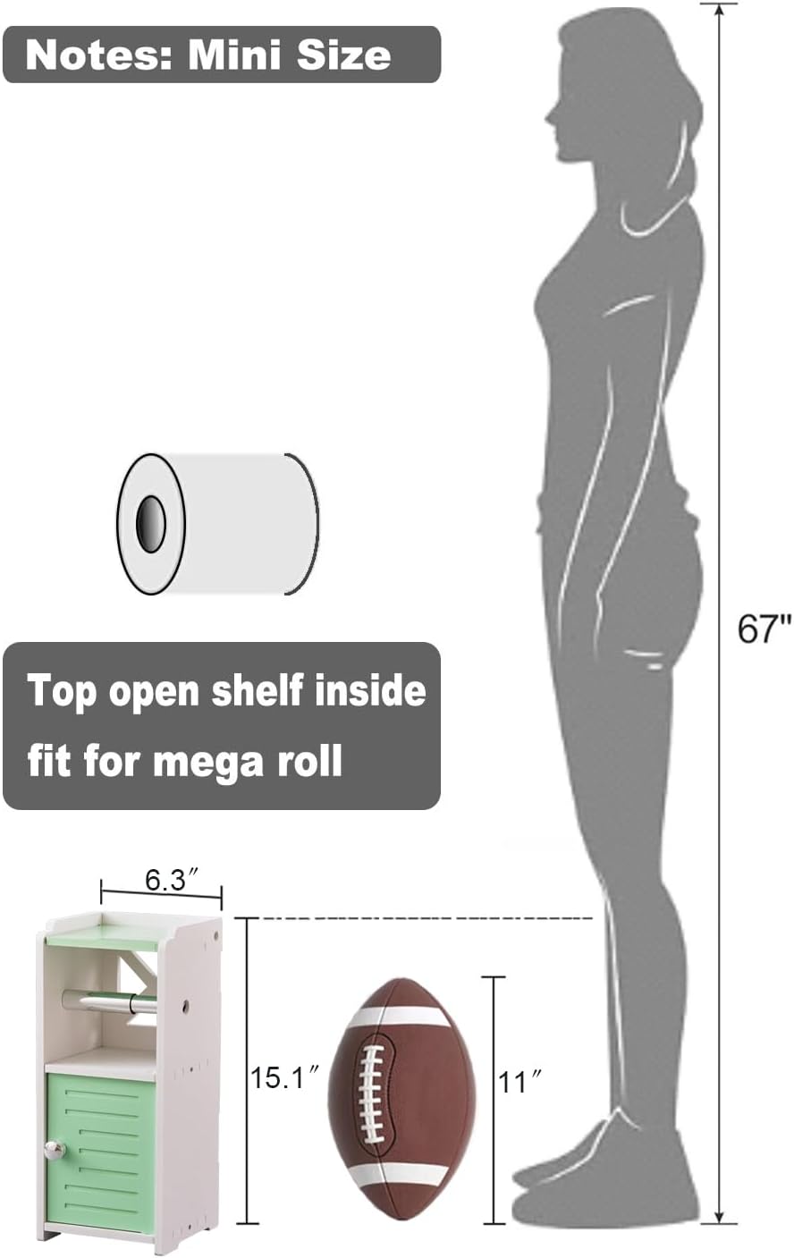 AOJEZOR Toilet Paper Holder Stand: Freestanding PVC Cabinet Storage for Small Bathroom Spaces for Homes and Renters-Mint Green