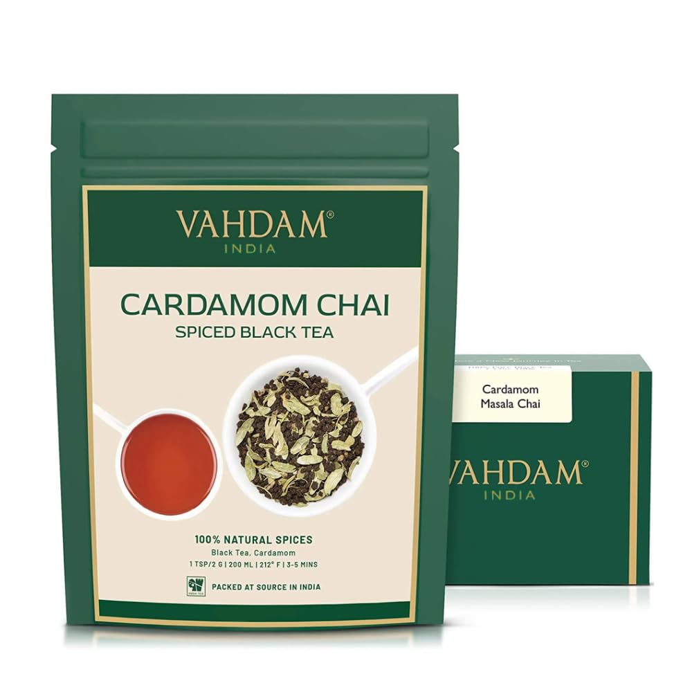 VAHDAM, Cardamom Chai Tea Loose Leaf (50 Cups,3.53 oz)  India's Traditional Cardamom Tea | Spiced Chai Tea | Brew Hot, Iced Or Chai Latte/Masala Chai | Whole Loose-Leaf, Vacuum Sealed