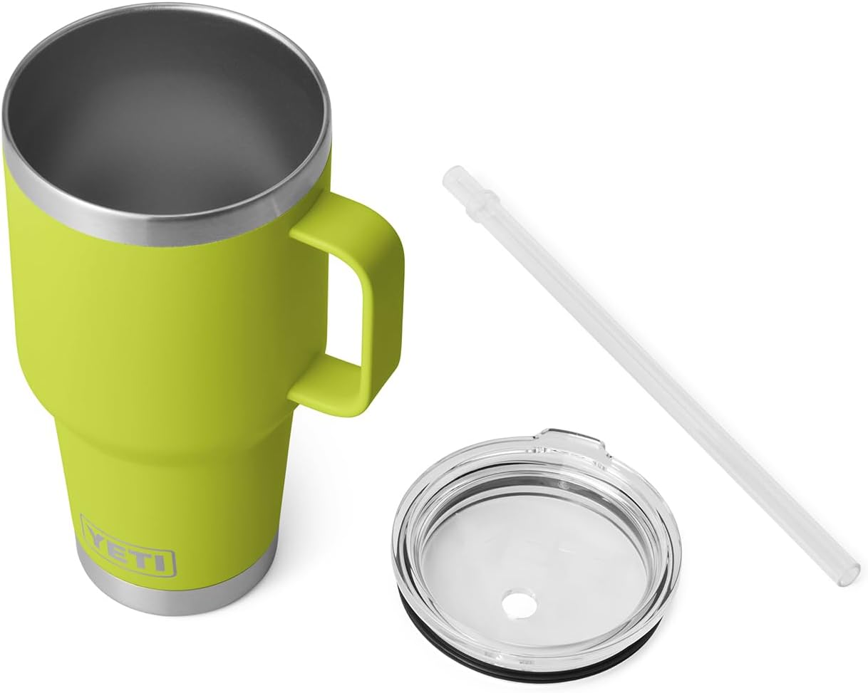 YETI Rambler 35 oz Tumbler with Handle and Straw Lid, Travel Mug Water Tumbler, Vacuum Insulated Cup with Handle, Stainless Steel, Chartreuse