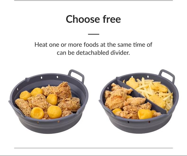 Reusable Silicone Air Fryer Liner –2pcs (Round+Square), Collapsible, Oil-Draining Design, Food-Grade, Non-Stick, Heat Resistant, Dishwasher Safe – Fits 5–8 QT Baskets (green)