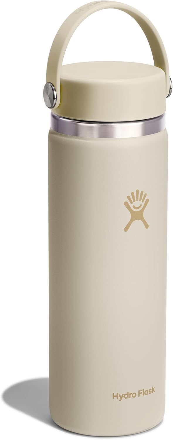 Hydro Flask Water Bottle - Insulated Stainless Steel - Wide Mouth Flex Lid, Non Spill, Leakproof and Refillable in 20 Oz Coconut Cream
