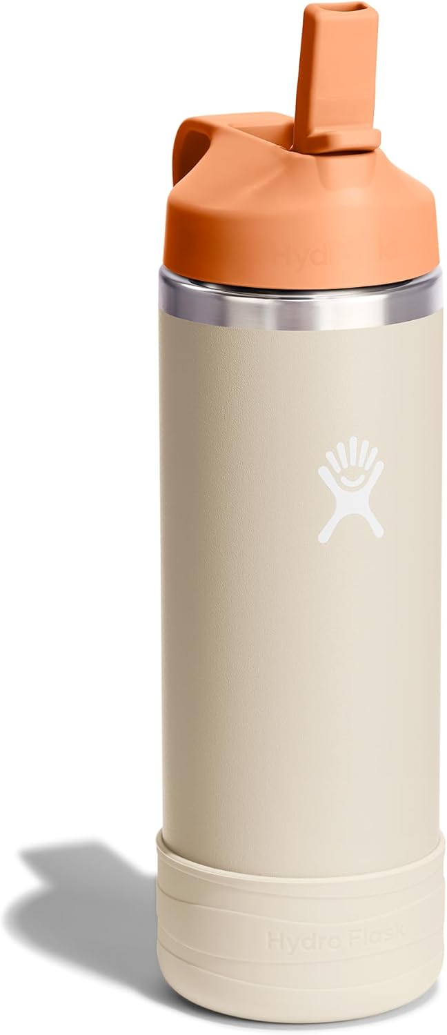 Hydro Flask Kids Water Bottle for School - Stainless Steel and Insulated with Straw Cap - 18 Oz Coconut