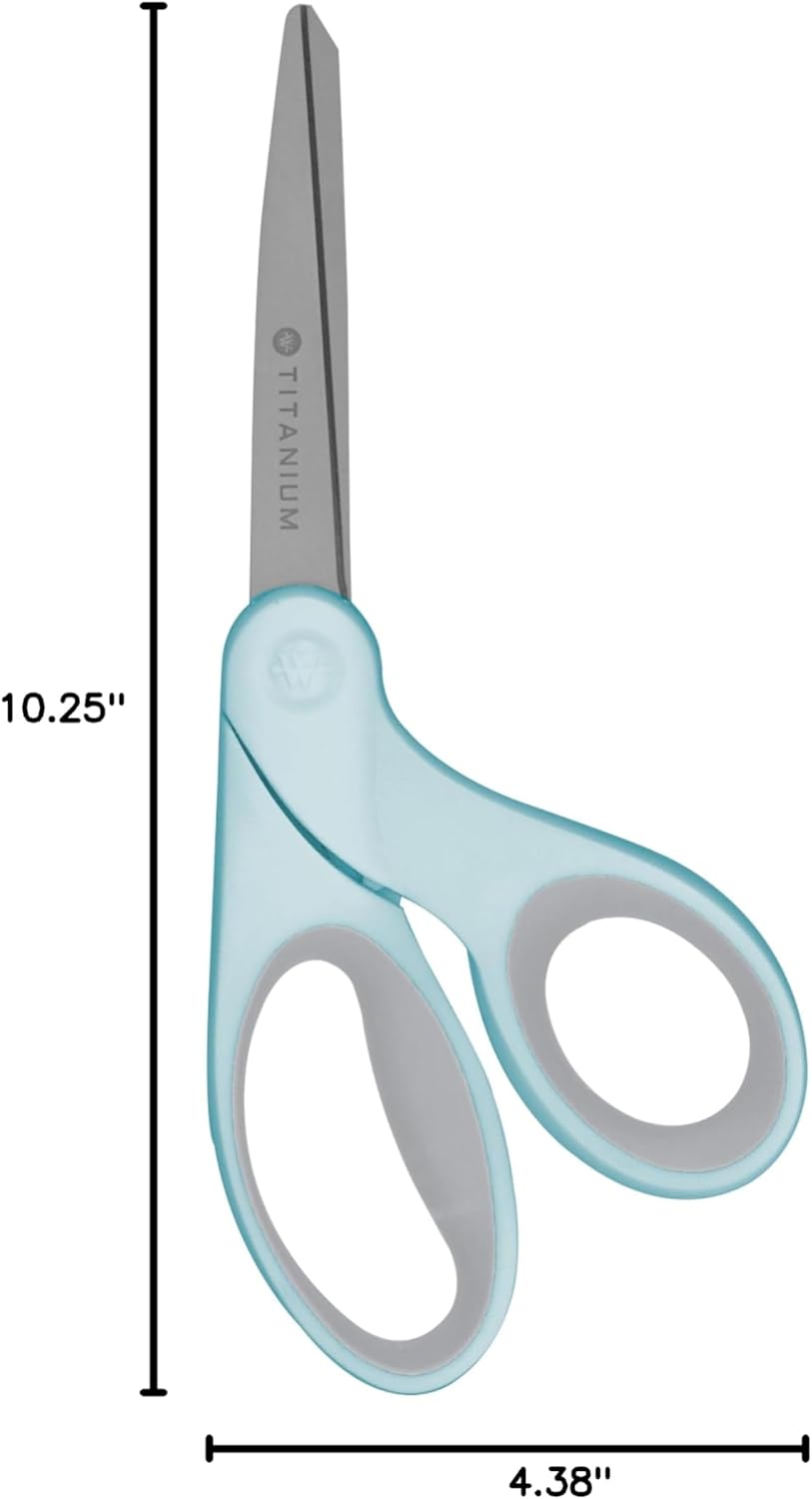 Westcott 8" Bent Craft Scissors with Titanium-Bonded Blades for Heavy-Duty Use (White or Blue, Colors May Vary)