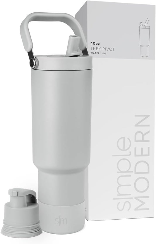 Simple Modern Trek Pivot | 40oz Flip Straw Tumbler with Handle | Water Bottle & Boot | Interchangeable Straw & Chug Lids | Insulated Stainless Steel Jug | Gym Sports Outdoors | Ice Gray