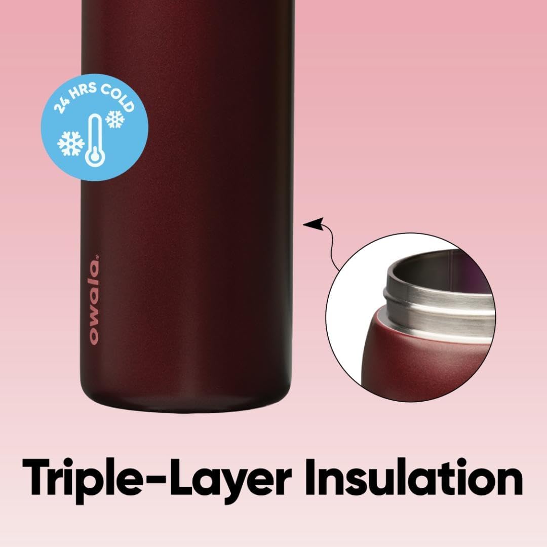 Owala FreeSip Insulated Stainless Steel Water Bottle with Straw, BPA-Free Sports Water Bottle, Great for Travel, 32 Oz, Black Cherry