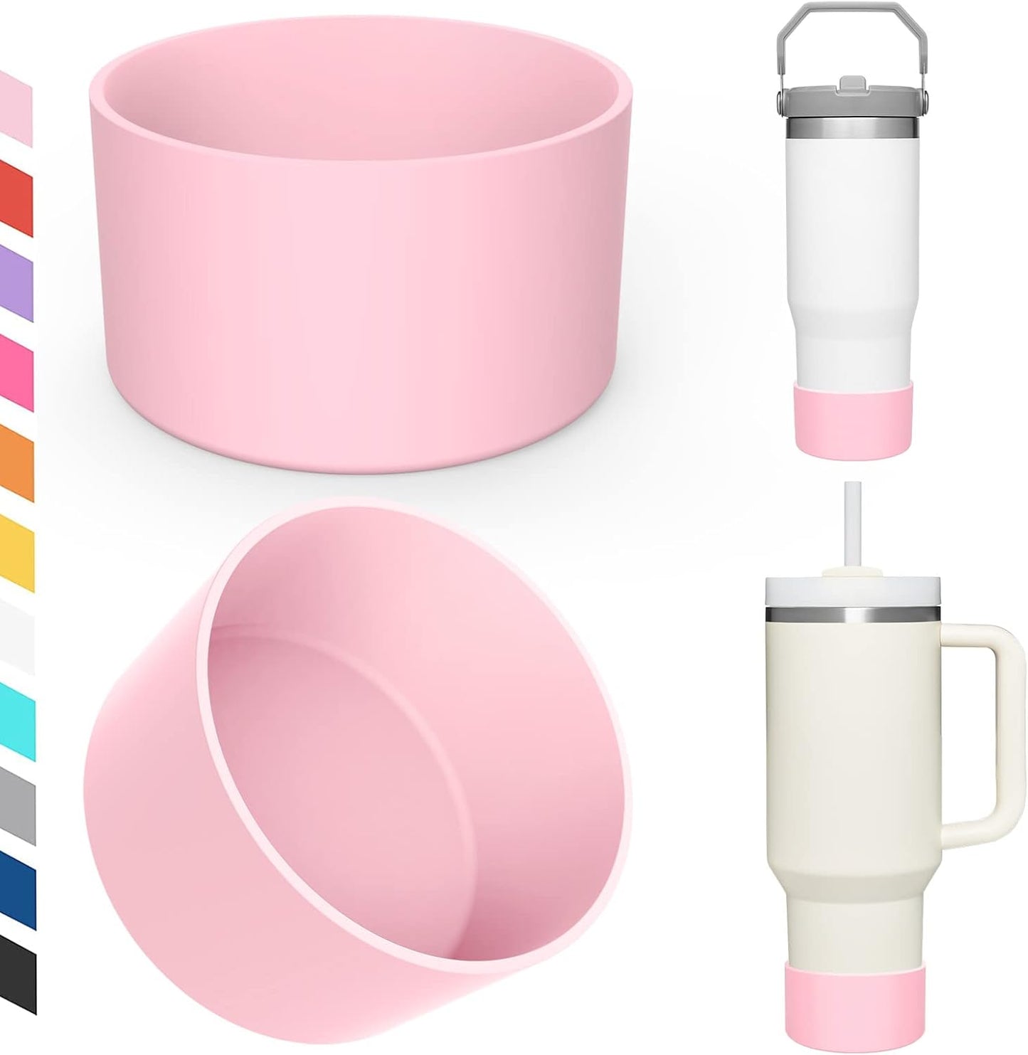 Upgrade 2PCS Protective Silicone Boot Bumper for Stanley Quencher Adventure 40oz 30oz IceFlow 20oz 30oz Tumbler, Water Bottle Bottom Sleeve Cover Accessories for Stanley Mug Cup(Pink)