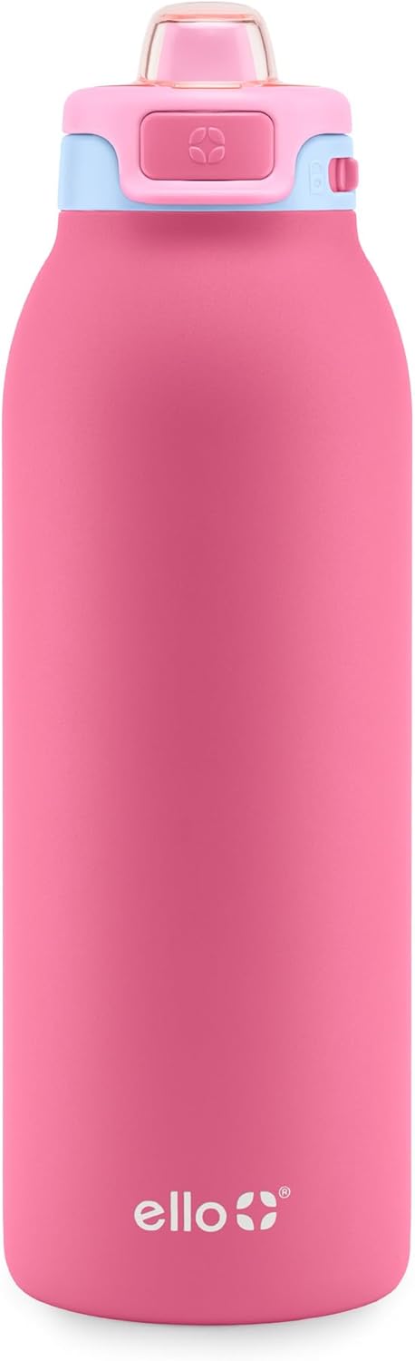Ello Pop & Fill Stainless Steel Water Bottle with Quick Fill Technology, Double Walled Vacuum Insulated Metal, Leak Proof Locking Lid, Sip & Chug, BPA Free, Holiday Gift for Him Her, 22oz, 32oz, 40oz