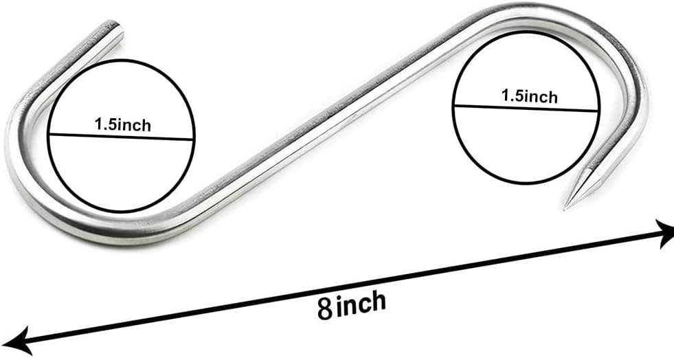 ARTOYS Meat Hooks(8 Inch 5mm), 304 Stainless Steel Heavy Duty Butcher Hook, Meat Hanger Hooks for Smoking,Grilling,Beef, Rib, Barbecue,BBQ (5-Pack MAX Load 150 Pound)