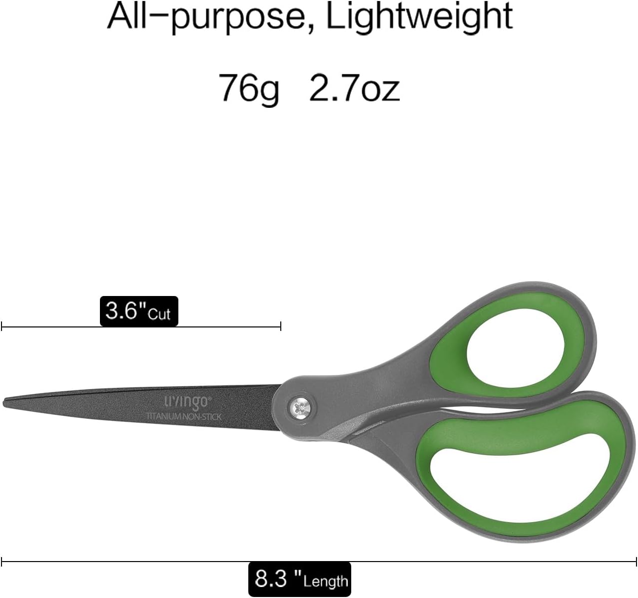LIVINGO Sharp Scissors All Purpose - 2 Pack 8 Inch Titanium Coated Non Stick Steel Shears Heavy Duty for Office Home School Sewing Crafting Cutting Paper Fabric, Comfortable Grip (Gray & Green)