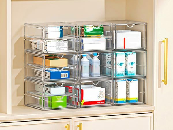 Acrylic Makeup Organizer, 4 Pack Drawer Organizer - Transparent Desktop Storage for Cosmetics, Office Supplies & More - Clear Organizers for Home & Office Use
