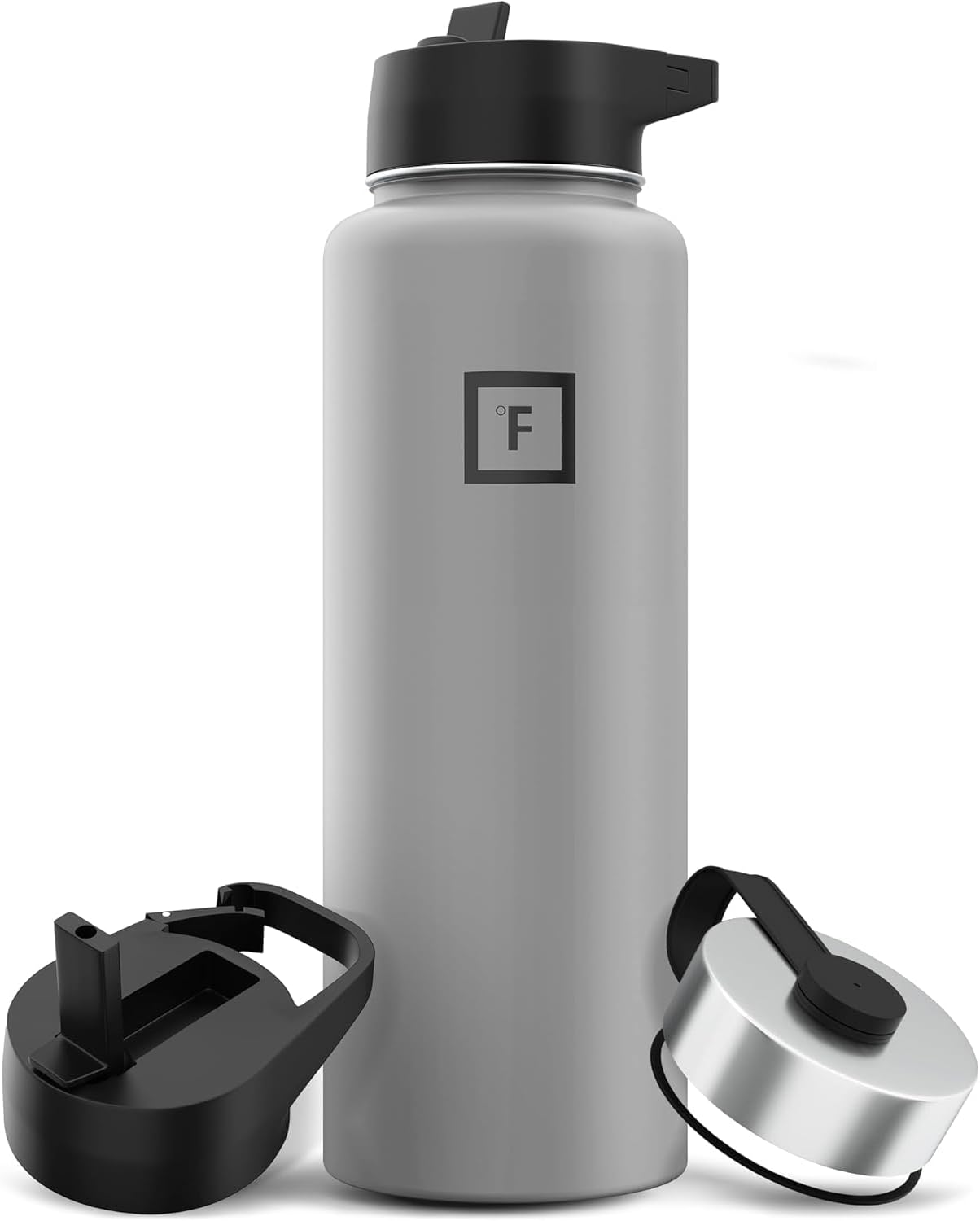 IRON °FLASK Camping & Hiking Hydration Flask with Straw, Wide Mouth Insulated Stainless Steel Sports Water Bottle - 40 oz Graphite