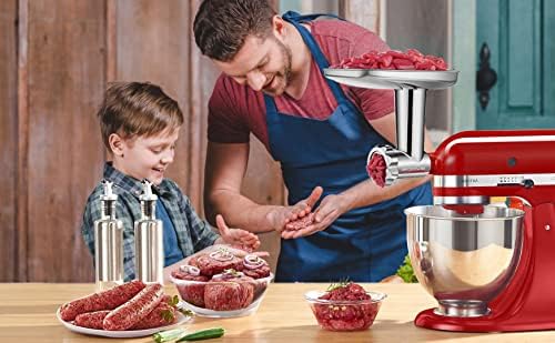 GVODE Stainless Steel Meat Grinder Attachment for KitchenAid Stand Mixer, Meat Grinder for KitchenAid Includes 4 Grinding Plates & 3 Sausage Tubes, Dishwasher-Safe Design with Sausage Stuffer Kit