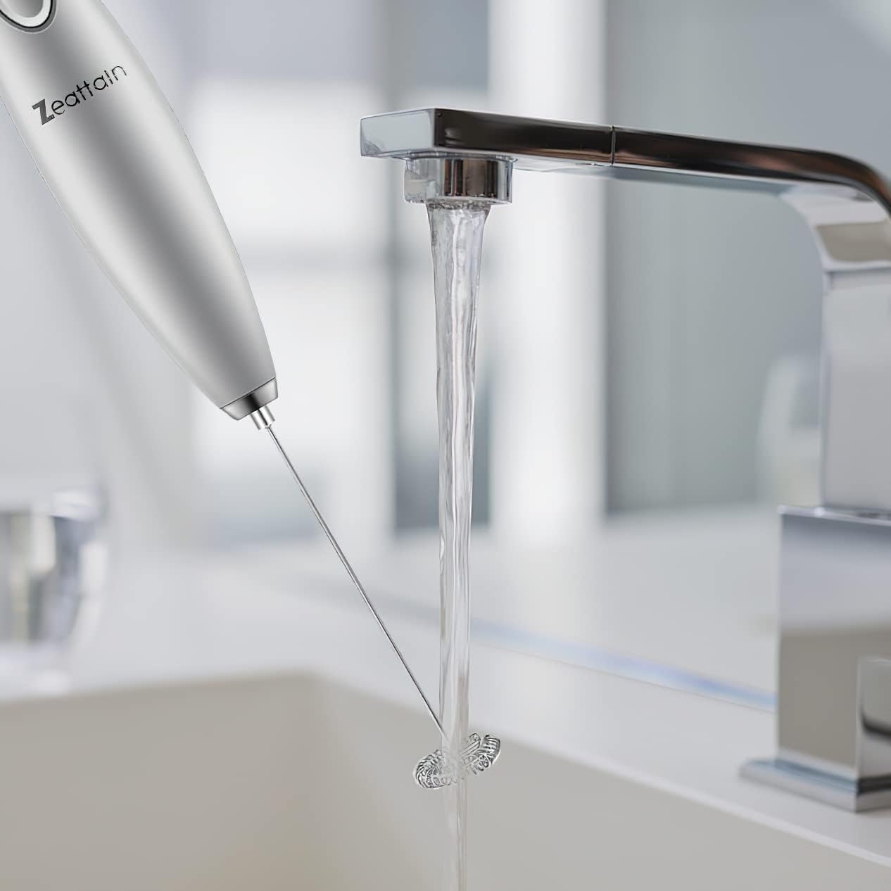 Milk Frother Handheld Mixer, Battery Operated Electric Whisk Foam Maker for Cappuccino,Latte,Coffee,Matcha & More - Sliver