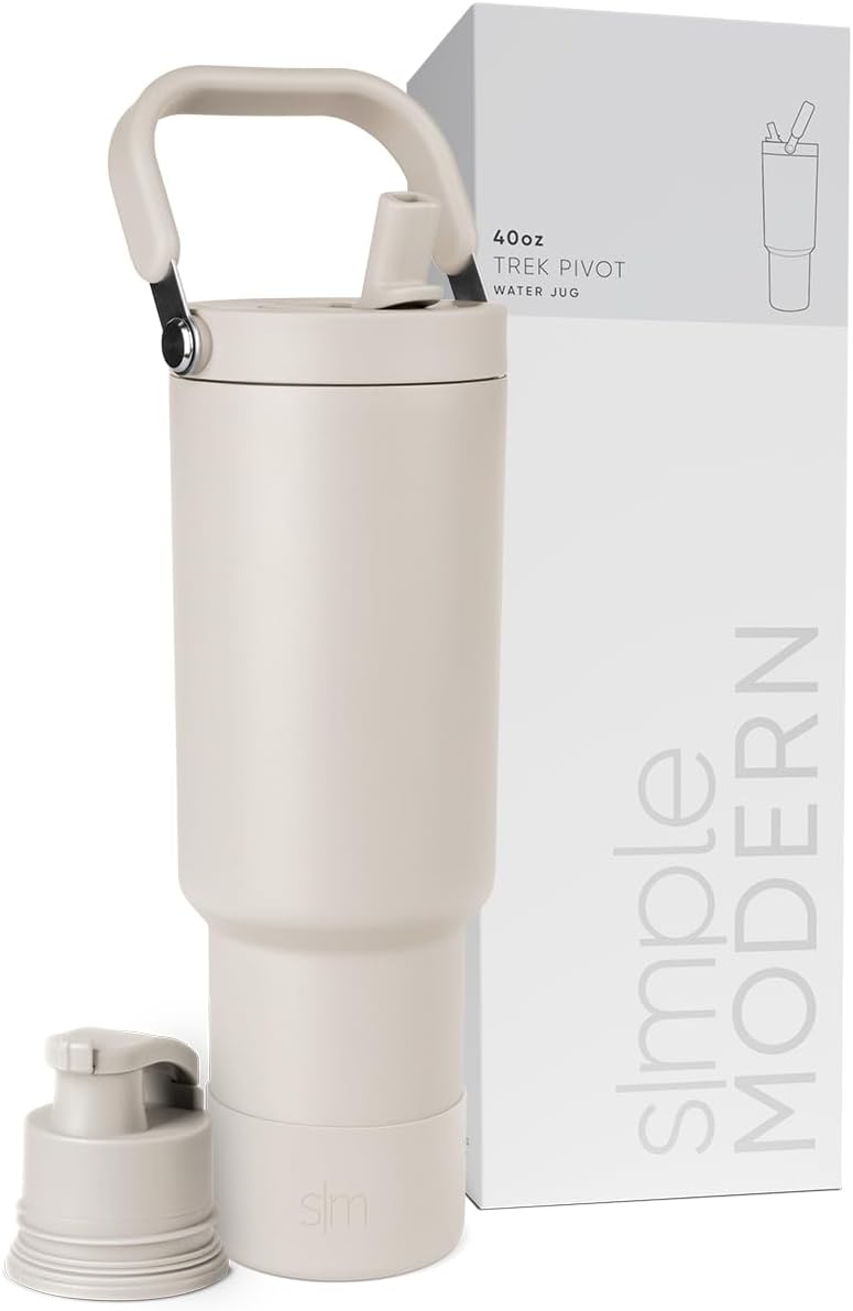 Simple Modern Trek Pivot | 40oz Flip Straw Tumbler with Handle | Water Bottle & Boot | Interchangeable Straw & Chug Lids | Insulated Stainless Steel Jug | Gym Sports Outdoors | Almond Birch