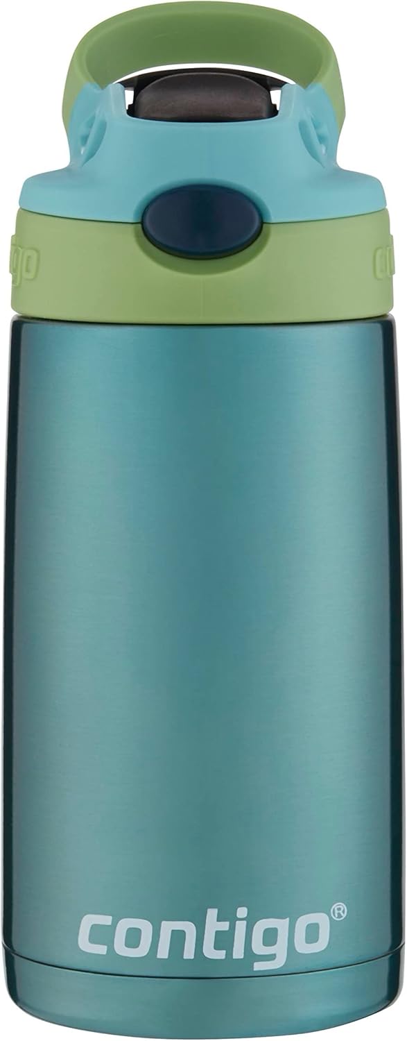 Contigo Kids Stainless Steel Water Bottle with Redesigned AUTOSPOUT Straw, 13oz, Green and Blue, Easy Clean, BPA Free