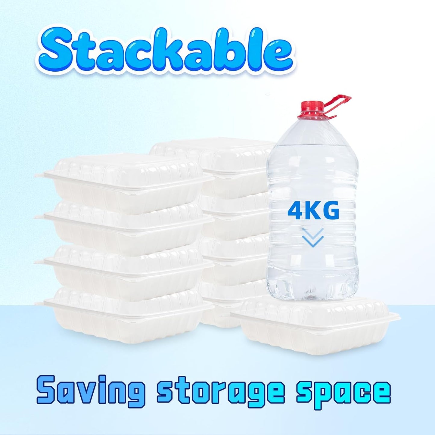 YANGRUI Takeout Containers 8 Inch 34 oz 25 Pack - Reusable Anti Fog Crystal Lid Technology Shrink Wrap To Go Box | BPA Free PP Plastic Freezer & Microwave Safe | White Restaurant Grade Food Container