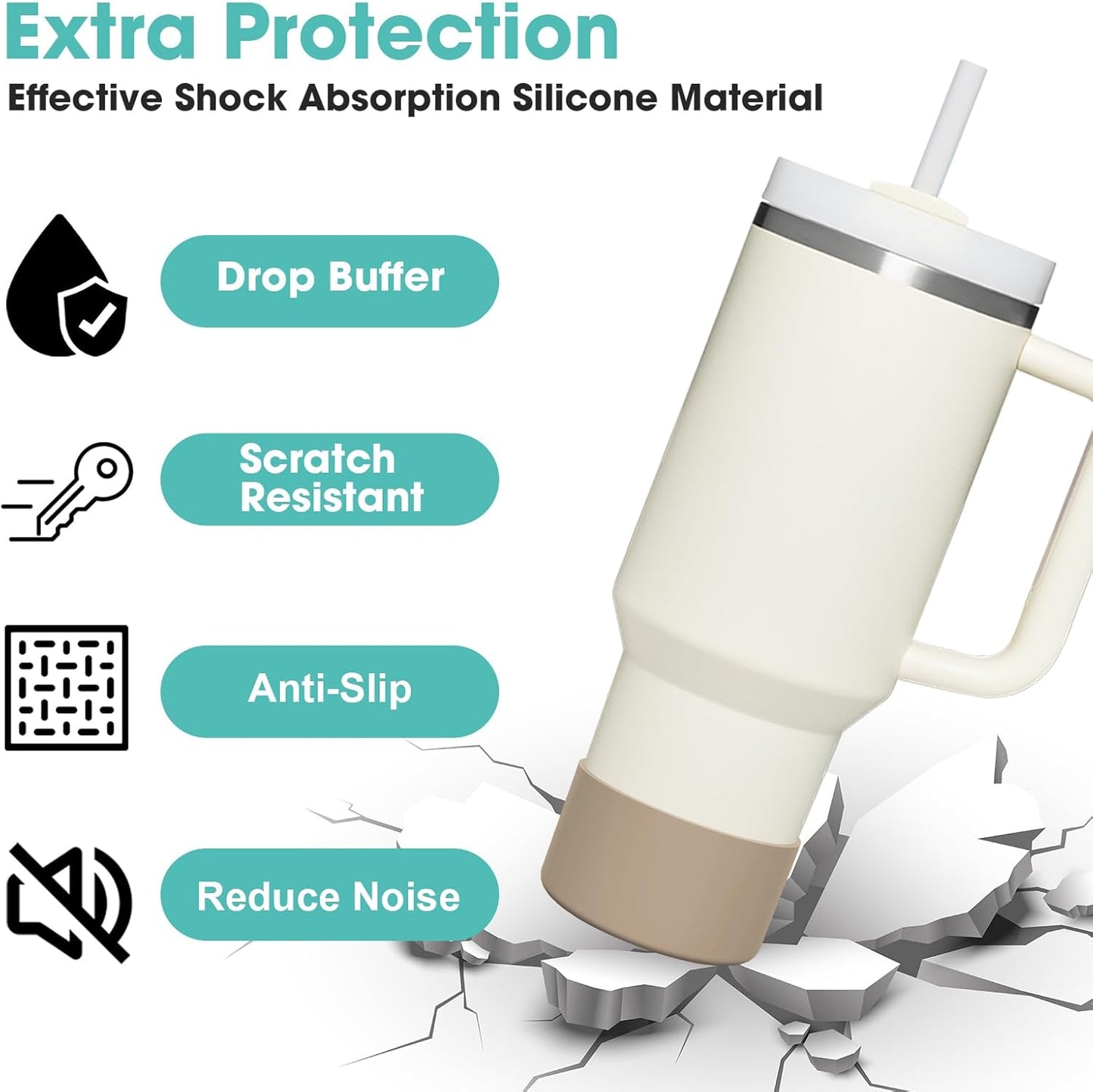 Upgrade 2PCS Protective Silicone Boot Bumper for Stanley Quencher Adventure 40oz 30oz IceFlow 20oz 30oz Tumbler, Water Bottle Bottom Sleeve Cover Accessories for Stanley Mug Cup(Khaki)