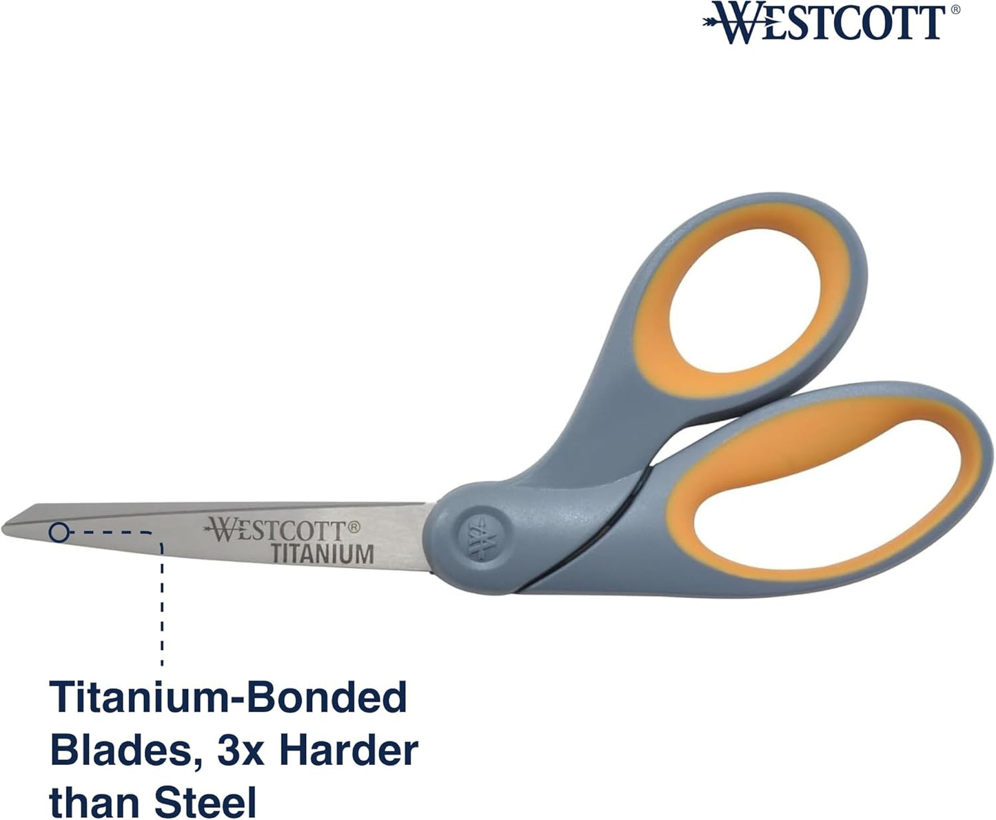 Westcott 8" Bent Craft Scissors with Titanium-Bonded Blades for Heavy-Duty Use (Yellow/Gray)