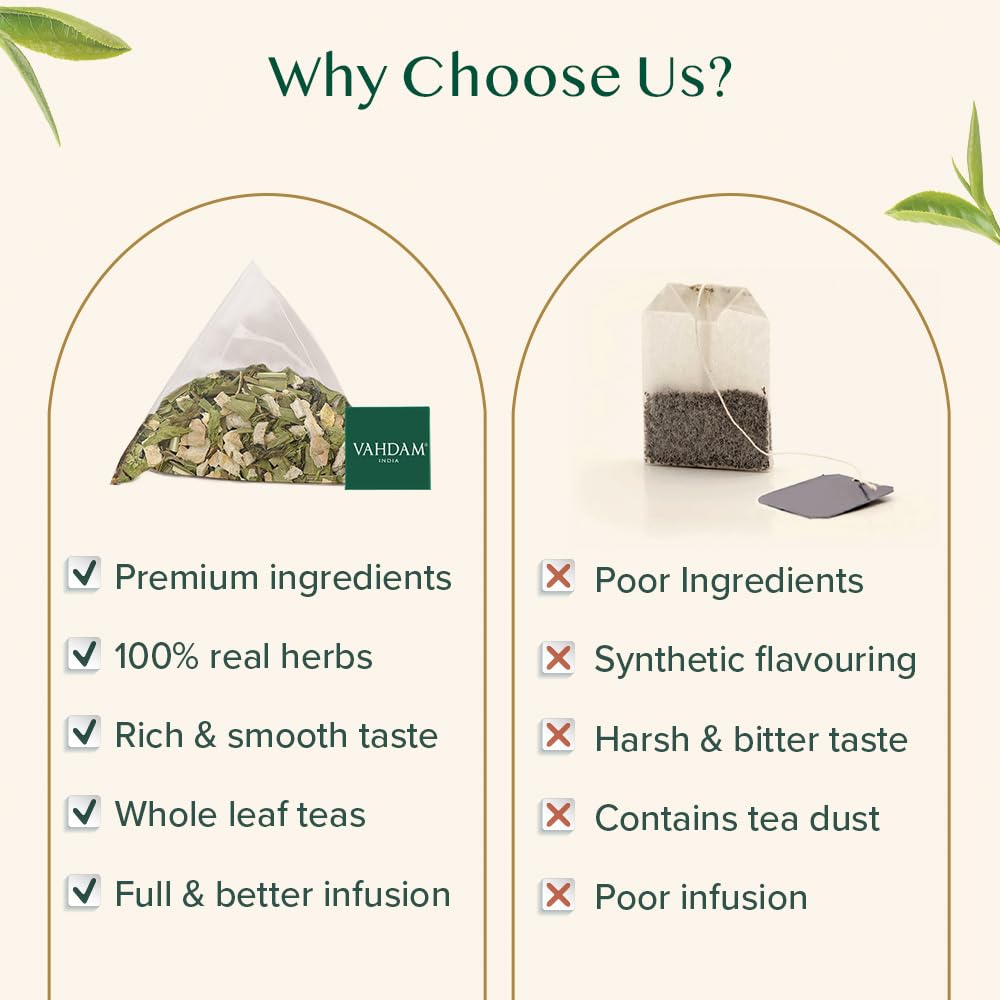 VAHDAM, Ginger Mint Green Tea Bags (100 Count) High Grown Green Tea with Raw Ginger | Medium Caffeine | Non GMO, Gluten Free | Mint Tea Bags | Resealable Ziplock Pouch