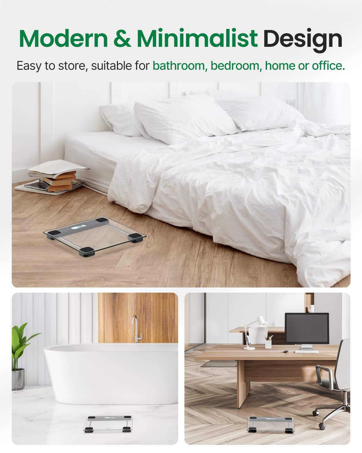 FITINDEX Bathroom Scale for Body Weight, Highly Accurate Digital Weighing Scale with Large LCD Display, Transparent and Slim Tempered Glass, 400 lbs, Black