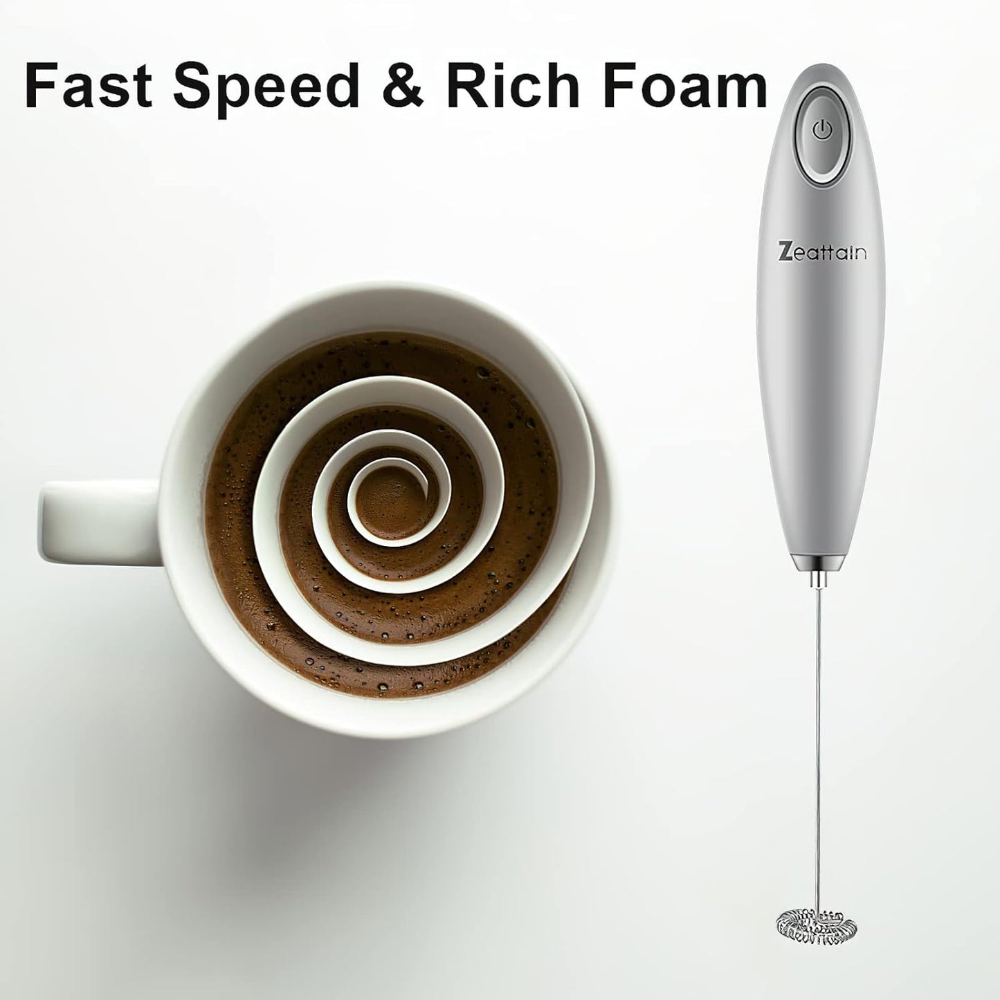 Milk Frother Handheld Mixer, Battery Operated Electric Whisk Foam Maker for Cappuccino,Latte,Coffee,Matcha & More - Sliver