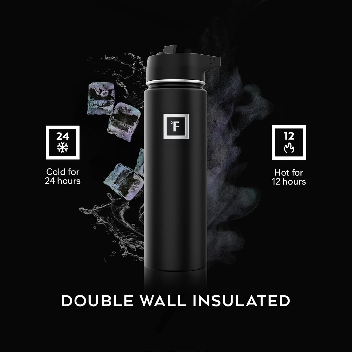 IRON °FLASK Camping & Hiking Hydration Flask with Straw, Wide Mouth Insulated Stainless Steel Sports Water Bottle - 22 oz Lavender