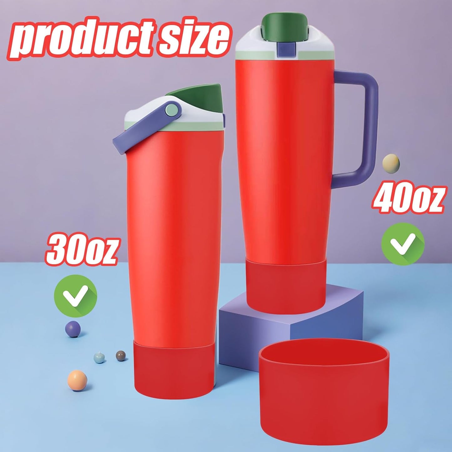 Mity rain 2PCS Protective Silicone Boots for Owala 30oz & 40oz FreeSip Sway Bottles & Tumblers - Accessories for owala, Enhances Stability & Prevents Scratches (Red)