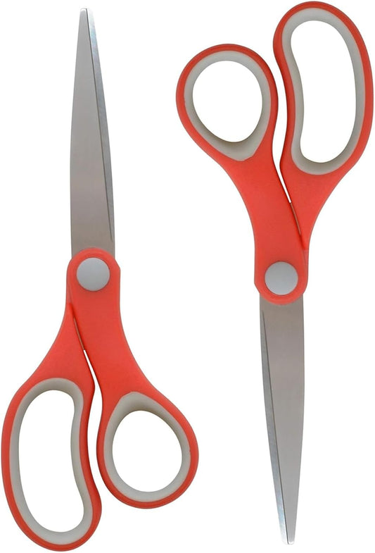 Westcott School Scissors, All-Purpose Student Scissors for Ages 12+, Ideal for Crafting and School Projects, Back-to-School, School Supplies, Classroom Supplies, 7-Inch, 2-Pack, Red/Gray